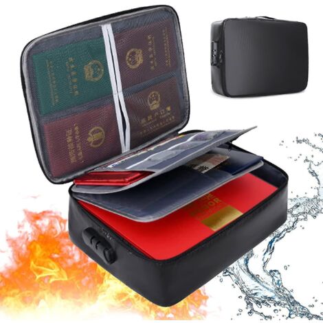 Boîte à documents ignifugée avec serrure, boîte de rangement pour dossiers résistante au feu et à l'eau, grande capacité