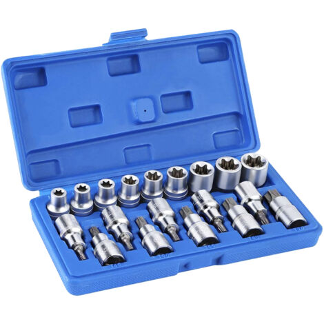 Boîte à douilles pour embouts de tournevis 19 pièces boîte en plastique bleu