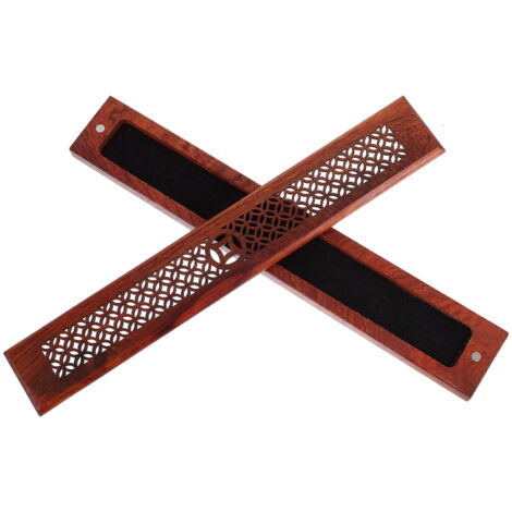 Boîte à Encens en Bois Motif Pièces Dorées, Support de Rangement pour Bâtons d’Encens, Maison et Bureau