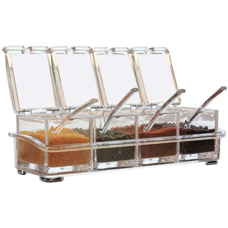 Boîte à épices 4 en 1 - Coffret à épices - Pot à épices de cuisine - Étagère à épices - Boîte à épices - Ensemble de rangement pour épices