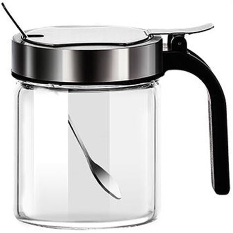 Boîte à épices avec cuillère, pot à épices, pot à sel, couvercle en acier inoxydable 304, ensemble de pots à épices en verre résistant à l'humidité pour la cuisine et la maison (350 ml)