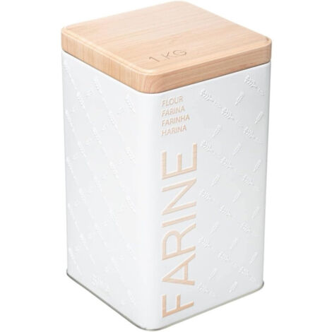 Boîte à farine en métal - Blanc/Beige - L 10,6 x l 10,6 x H 18,4 cm - Livraison gratuite