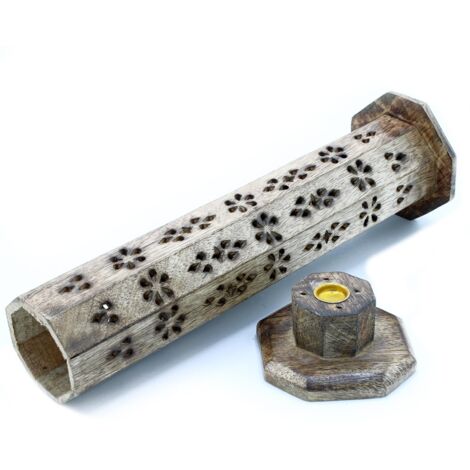 Boîte à Fumée Tour d'Encens Hexagonale - Bois de Manguier- Vendu par 1