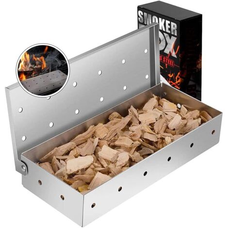 Boîte à fumoir inox pour barbecue - Smoker box universelle gaz/charbon - Fume viande, poisson - Argent - Sans copeaux