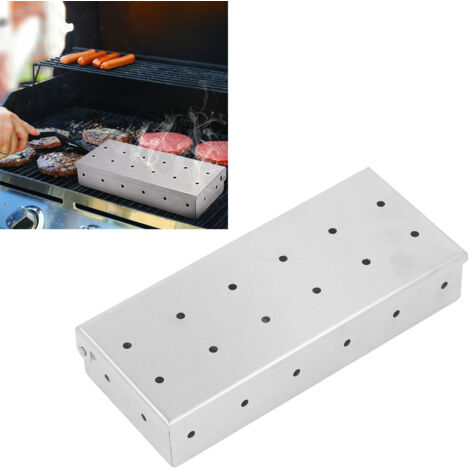 Boîte à Fumoir pour Barbecue  Boîte à Fumoir avec Couvercle Ventilé et Articulé en Stainless Steel Résistant  22.2 x 9.6 x 4.4 cm  378g  Accessoire BBQ pour Ajouter des Saveurs Fumées aux Grillades