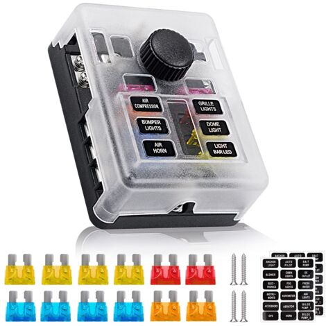 Boîte à fusibles 6 voies 12 V, support de bloc à fusibles à lame 12 V, 6 circuits avec bus négatif, boîte à fusibles étanche avec indicateur LED pour chariot de golf automobile de