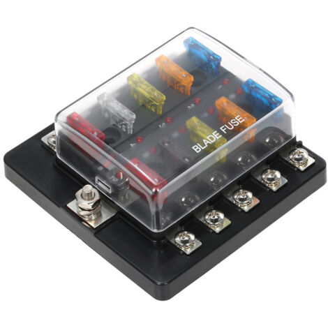 Boîte à fusibles à 10 voies avec indicateur LED pour voiture, bateau, caravane, 12 V/24 V