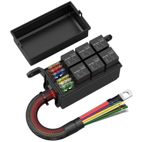 Boîte à fusibles et relais automobile à 6 voies, panneau de fusibles et relais modifié pour automobile, noir