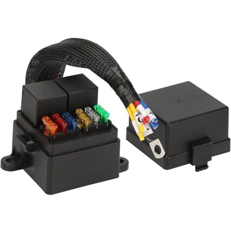 Boîte à fusibles précâblée avec 2 emplacements pour relais et 6 porte fusibles ATC/ATO,2 relais DC 12V 4 broches 80A 6 fusibles ATC/ATO,bloc fusibles universel étanche voiture,camion,bateau,RV