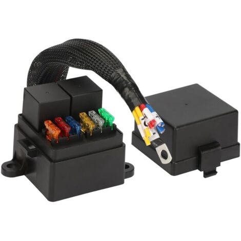 Boîte à fusibles précâblée avec 2 emplacements pour relais et 6 porte fusibles ATC/ATO,2 relais DC 12V 4 broches 80A 6 fusibles ATC/ATO,bloc fusibles universel étanche voiture,camion,bateau,RV