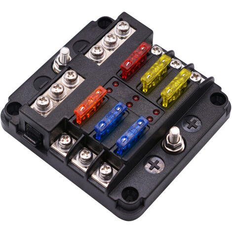 Boîte à Fusibles Voiture 6 Voies, Porte Fusible ATC/ATO avec Indicateur de Bus Négatif