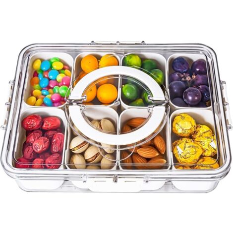 Boîte à goûter à 8 compartiments interchangeables-Poignée de et fermeture hermétique-Compartiments amovibles individuellement