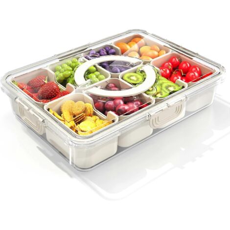 Boîte à goûter compartimentée, plateau de service avec couvercle et poignée, boîte à goûter de voyage, organisateur alimentaire multifonctionnel et récipient de rangement pour charcuterie