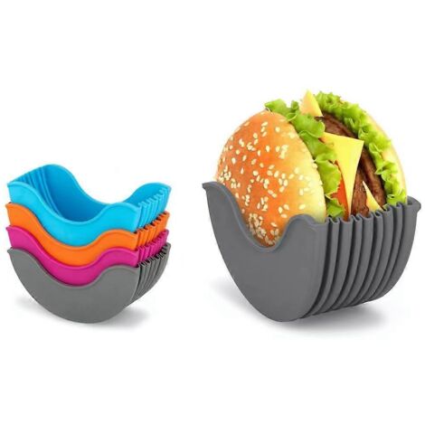 Boîte à hamburgers fixe, étagère en silicone pour le rangement des sandwichs et hamburgers, sans contact, réutilisable.