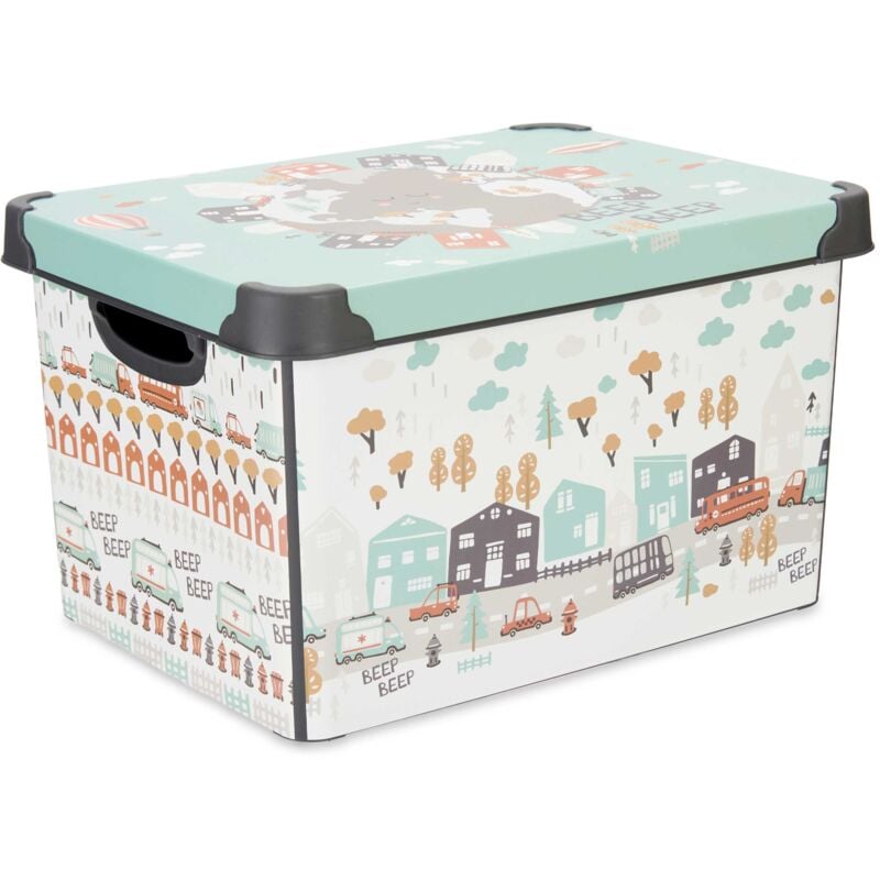 Kipit - Boîte à jouets avec couvercle beep beep, 17 l