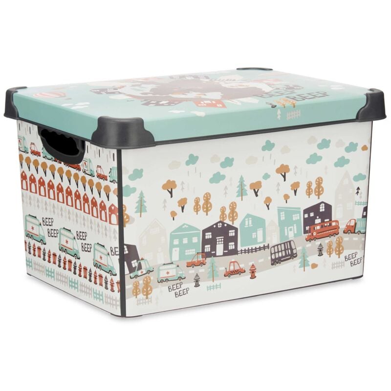 Kipit - Boîte à jouets avec couvercle beep beep, 22 l