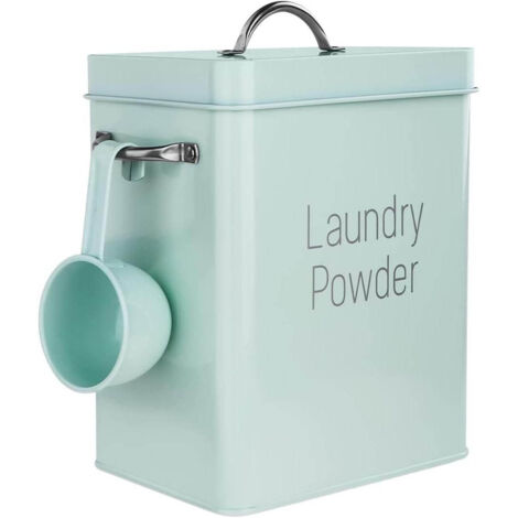 Boîte à lessive, boîte à poudre de lessive avec cuillère et spatule pour dosage, boîte de stockage en laiton, boîte de stockage de poudre de lessive 4 L (couleur verte)