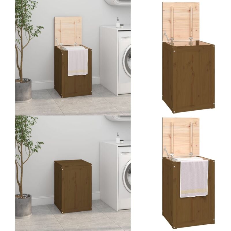 Boîte à linge Marron miel 44x44x66 cm Bois massif de pin - boîte à linge - boîtes à linge - Home & Living - Brun