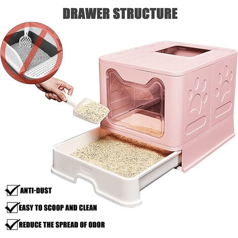 HALOYO Aqrau WC toilettes pour chats,avec porte d'entrée, bac à litière avec pelle, Rose