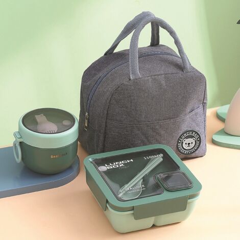 Boîte à lunch - 1100 ml + 1 bol à soupe - Sac isotherme - Élégante - Pratique - Verte