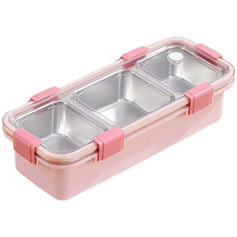 Boîte à lunch à 3 compartiments, boîte bento en acier inoxydable, récipient de conservation alimentaire portable pour enfants, boîte à goûter étanche A