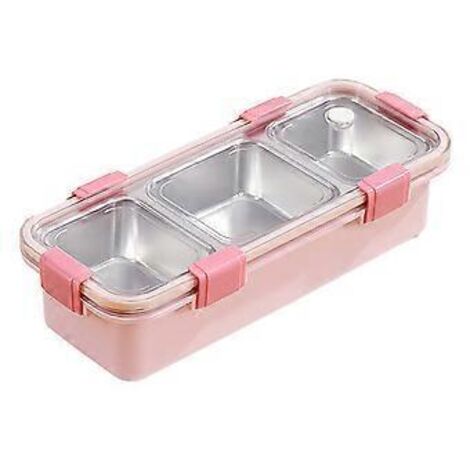 Boîte à lunch à 3 compartiments, boîte bento en acier inoxydable, récipient de conservation alimentaire portable pour enfants, boîte à goûter étanche A