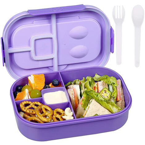 Boîte à lunch à 4 compartiments, boîte bento, boîte à pain avec ensemble cuillère et fourchette