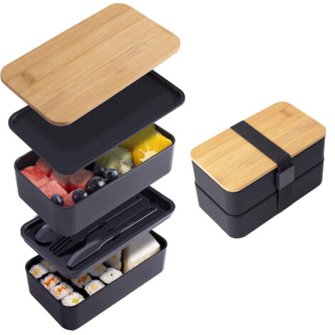 Boîte à lunch à double compartiment, boîte à lunch imitation bois, compatible micro-ondes, grande capacité, idéale pour les étudiants et les employés de bureau (sac isotherme non inclus).