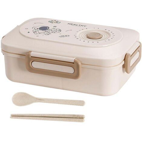Boîte à lunch astronaute de 1,2 L avec cuillère, baguettes, couvercle hermétique et 3 compartiments, compatible micro-ondes et de qualité alimentaire.