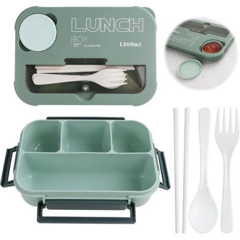 Boîte à Lunch Bento - 1300 ml - Polypropylène - 4 Compartiments - École et Bureau - 23 x 16 x 8 cm