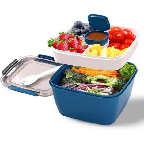 Boîte à lunch Bento 1500 ml, tout inclus, scellée, 2 compartiments, bleue