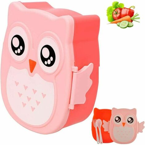 Boîte à lunch Bento Box Cartoon Owl Lunch Box avec cuillère et fourchette adaptée aux enfants et aux employés de bureau, adaptée au micro-ondes et au lave-vaisselle