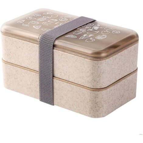 Boîte à lunch de style japonais à deux niveaux (beige)