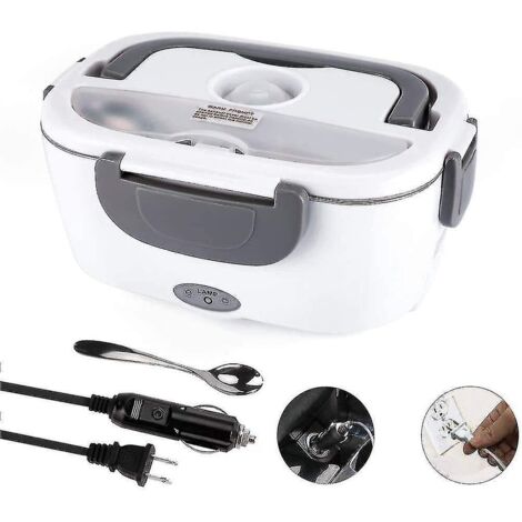 Boîte à lunch électrique 3 en 1 pour voiture/camion, chauffe-plats portable pour voiture/bureau/pique-nique, 24 V et 12 V/110 V 40 W, récipient portable en acier inoxydable (gris)