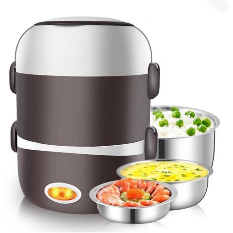 Boîte à lunch électrique chauffante à trois compartiments en acier inoxydable pour riz, idéale pour les employés de bureau.