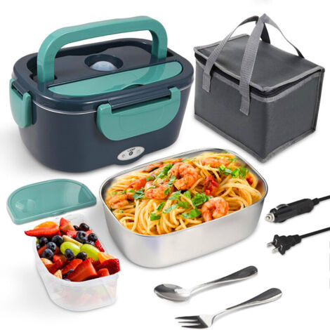 Boîte à lunch électrique portable de 1,5 L avec récipient intérieur en acier inoxydable 304, fourchette et cuillère - Fonction de maintien au chaud des aliments.