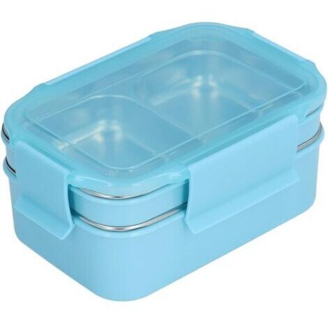 Boîte à lunch en acier inoxydable 304, boîte à lunch double couche, stockage des aliments avec compartiment pour adultes, enfants, bureau, voyage scolaire(Bleu)