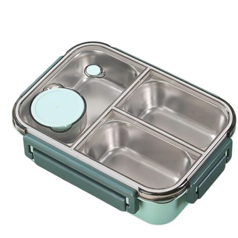 Boîte À Lunch En Acier Inoxydable - Boite Repas Compartiment Aux Enfant Et Aux Adultes - Avec 3 Compartiments pour Le Contrôle Des Portions,Facile À Nettoyer,adapté L'école,travail,camping,voyages