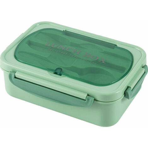 Boîte à lunch en plastique, boîte à nourriture à trois compartiments et couverts (fourchette et cuillère), boîte à bento pour enfants