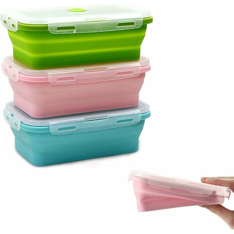 Boîte à Lunch en Silicone,Lot de 3 Pcs 1200 ML Support Pliable conteneurs de Stockage de Nourriture Silicone Pliable Multicolore Alimentaires en Silicone Ephé