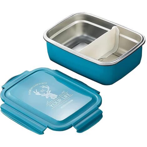 Boîte à lunch isotherme carrée en acier inoxydable étanche (Bleu, 350 ml)
