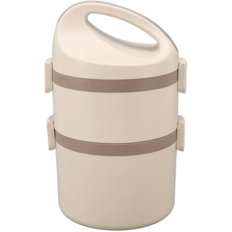 Boîte à lunch isotherme en acier inoxydable – 2 niveaux – Beige ivoire – Étanche et portable pour étudiants