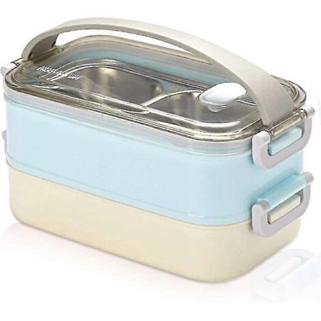 Boîte à lunch isotherme portable en acier inoxydable à 2 compartiments, 1,6 l, idéale pour l'école et le bureau.