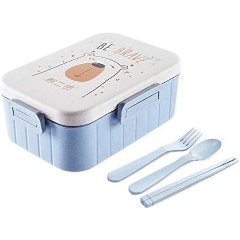Boîte à lunch mignonne à motifs de dessins animés, idéale pour le micro-ondes, pour l'école ou le bureau, et portable (Couleur : Bleu)