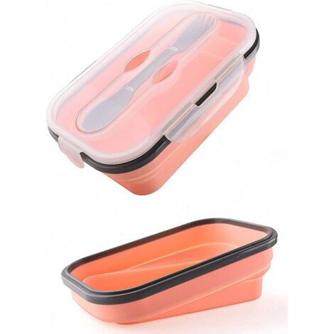 Boîte à lunch pliable en silicone, sûre et sans BPA (900 ml-rose)