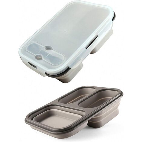 Boîte à lunch pliable en silicone, sûre et sans BPA (trois compartiments-1100ml-gris)