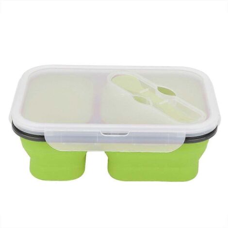 Boîte à lunch pliable portable en silicone de qualité alimentaire, récipient de conservation des aliments 1L (vert)