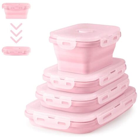 Boîte à lunch pliable - Rose - Ensemble de quatre pièces - Boîte de conservation des aliments