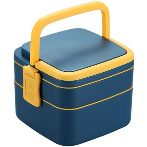 Boîte à lunch portable à double compartiment avec couvercle, idéale pour les employés de bureau et les étudiants, bleue.