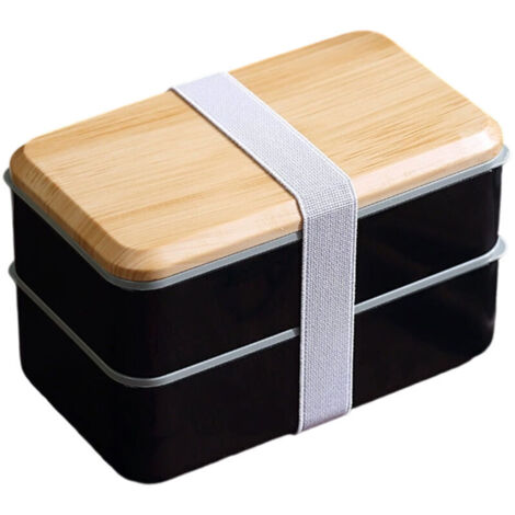 Boîte à lunch pour adulte avec compartiments (1,3 L), boîte à lunch rectangulaire empilable, comprenant un ensemble de couverts, un récipient à sauce, boîte à lunch étanche - noire